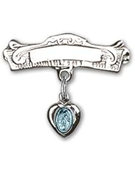Sterling Silver Baby Badge with Blue Miraculous Charm and Arched Polished Badge Pin