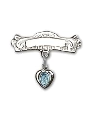 Sterling Silver Baby Badge with Blue Miraculous Charm and Arched Polished Badge Pin
