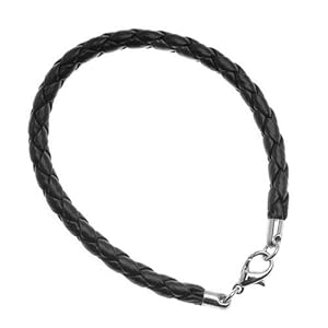 Faux Leather Black Braided Bracelet With Lobster Clasp Fits Pandora 5mm / 7.5 Inch