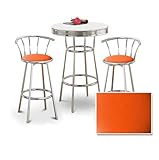 Chrome Bar Table & 2 Chrome 29" Orange Vinyl Seat Barstools