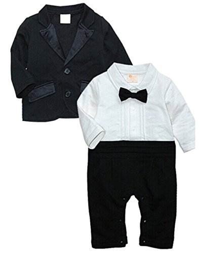 EGELEXY Baby Boys Tuxedo Wedding Romper and Jacket Formal Wear Suit 6-12months Black