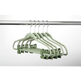 5PC VELVET SUIT HANGERS W/PANT FINGER CLIPS - Green