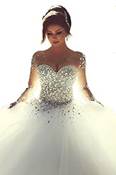 Sexy Tulle  Lace-Up Sheer Beaded Sequined Sweetheart Wedding Dress  With Rhinestones