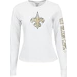 New Orleans Saints Women's White Long Sleeve Giant Logo Too Tee