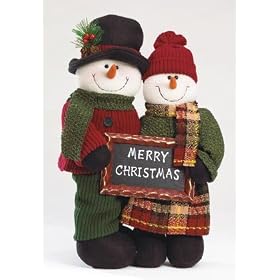 PLUSH SNOWMAN COUPLE STATUE CHRISTMAS DECORATIONS XMAS