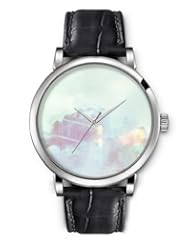 SPRAWL Aanalog Fashion Series Silver Ladies Watches of Genuine Black Leather Strap,Unique Wrist Watch for Women Girls Designed with Mountains in the mist