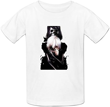 LostStars Boy's and Girls's Tokyo Ghoul Kaneki Ken Skull Mask Art Short Sleeve Tee XL White