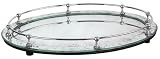 Oval Beveled and Antiqued Mirror Post and Rail Serving Tray