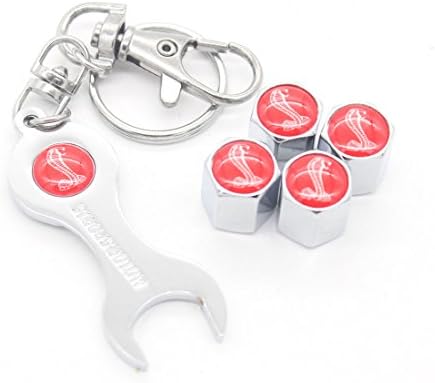 DongZhen Hexagon Red Cobra Style Stainless Steel Chrome for Ford Tire Valve Stem Caps for Mustang Car SUV Truck Sliver 5 Pcs