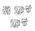 3.00 Carat Total Weight 7.50 mm Each Round Cubic Zirconia Earrings.Set On High Quality Heavy Settings. Nickel Free (Platinum Rhodium) Finish