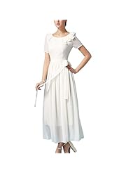 Petite Short Sleeves Chiffon Vintage Maxi Dress  With a Sash 