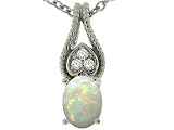 1.03 cts Genuine Opal and Diamond Pendant - 14kt White or Yellow Gold