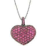 Sterling Silver Reversible Cubic Zirconia and Created Ruby Pave Heart Pendant by Charles Winston