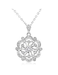 18K White Gold 0.35 cttw Triple Hexagon Prong Set Round Diamond Pendant