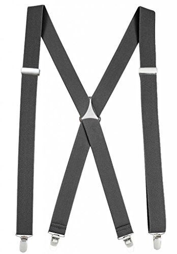 Mens Elastic X-Back Adjustable Straight Clip On Suspenders - Grey (Regular 46
