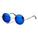 Reflective Color Mirrored Hippie Groove Round Circle Lens Retro Sunglasses Gold Blue