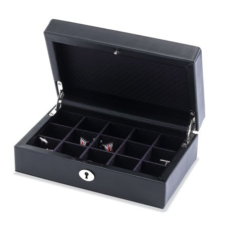 Black leather cufflinks or rings etc storage box from the Wolf Designs Vicci collection