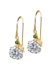 2.02 Ct Round H/I Diamond Green Topaz 14K Yellow Gold Earrings