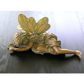 Sleeping Fairy Sculpture Garden Statue Yard Lawn Gold