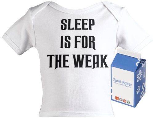 Spoilt Rotten - Sleep Is For The Weak T-shirt rétro bébé, 100 % coton bio : Taille 0-6 mois, BLANC + jolie boîte cadeau en forme de brique de lait