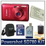 Canon PowerShot SD780IS 12.1 MP Digital Camera with 3x Optical Image Stabilized Zoom and 2.5-inch LCD (Red) Enthusiast Kit