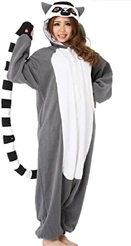 Color Value Unisex Kigurumi Pajamas Animal Costume Halloween Sleepwear Lemur Catta S(59"-64"/150cm-163cm)