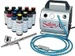 MASTER Cake Decorating Airbrush Kit, With 12 Large 4.5-oz Food Colors & the Delux Salon-Air Airbrush Depot 1 Year Warranty Air Compressor and 6 Foot Air Hose Set