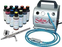 MASTER Cake Decorating Airbrush Kit, With 12 Large 4.5-oz Food Colors & the Delux Salon-Air Airbrush Depot 1 Year Warranty Air Compressor and 6 Foot Air Hose Set