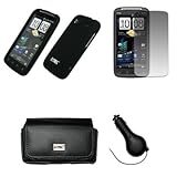 EMPIRE Black Leather Case Pouch with Belt Clip and Belt Loops + Black Rubbe ....