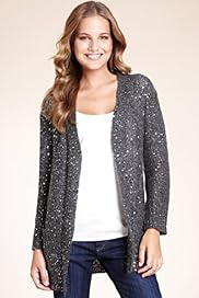 Open Front Sequin Boyfriend Cardigan with Mohair