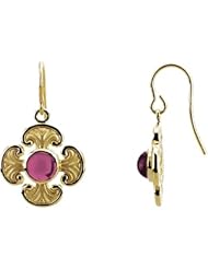 14K Yellow Gold Rhodolite Garnet Ornate Cross Earrings -- LIFETIME WARRANTY