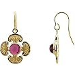 14K Yellow Gold Rhodolite Garnet Ornate Cross Earrings
