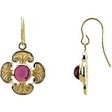 14K Yellow Gold Rhodolite Garnet Ornate Cross Earrings