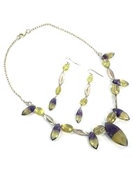 Sterling Silver Jewelry Set - Hand cut Amethyst Stone and Lemon Quartz Necklace and Earrings