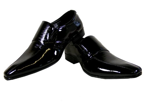 New Mens Black Patent Formal Slip On Work Loafer Wedding Shoes Size = UK 8