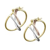 14K Tri Color Wavy Tube Hoop Earrings