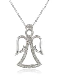 Sterling Silver Diamond Angel Pendant Necklace, 2.8 gm (1/5 Cttw, I-J Color, I2-I3 Clarity), 18"