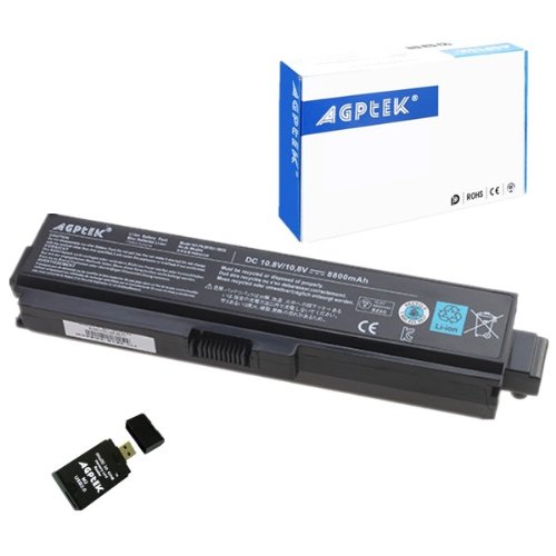 Laptop/Notebook Extended Replacement Battery for Toshiba C600D L700 L750 Series PA3816U-1BRS PA3817U-1BRS PA3818U-1BRS PA3819U-1BRS PABAS227 PABAS228 PABAS229 PABAS230 Role Numbers with AGPtek USB 2.0 All-in-one Card Reader (Frowning, 10.8V, 12Cell, 8800m
