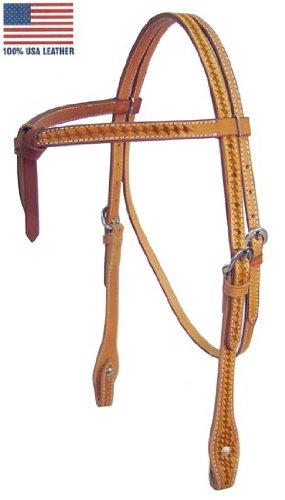 Knotted Headstall Basket Weave Double 5/8 USA Leather