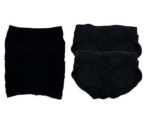 Barbra's 4 Pack Seamless Black Padded Bikini Panties and Boy Short Panties (2 Bikini/2 Boysort)
