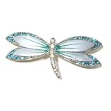 AB Clear & Blue Austrian Rhinestone & Blue Enamel Dragonfly Silver-Plated Brooch Pin