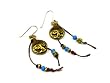 Brass African Mask Dangle Earrings Made with Brass, African Trade Beads, and Cotton Cord