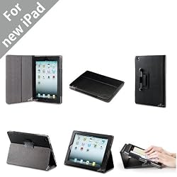 Acase iPad 3 Case / Cover (Apple iPad 4 / iPad 3 / iPad 2 / New iPad) - Premium Micro Fiber Leather Case and Flip Stand with Stylus Holder - 100% Support Sleep & Awake for iPad (BLACK)