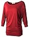 Lanmo Womens Dolman Sleeves Drape Tops Solid Side Shirring Jersey Tee(1X, Wine Red)