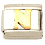 "N" Italian Charm Gold Plated 9mm