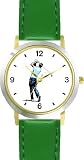 Golfer at End of Swing Watching Ball Fly - Golf Theme - WATCHBUDDY® DELUXE TWO-TONE THEME WATCH - Arabic Numbers - Green Leather Strap-Size-Large ( Men's Size or Jumbo Women's Size )