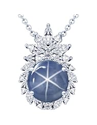 18K White Gold Oval Cut Blue Sapphire And Marquise Diamond Pendant