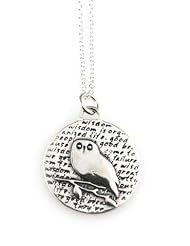 Kevin N Anna Studio Sterling Silver SMALL Pendant Necklace with Etched OWL Celebrates WISDOM
