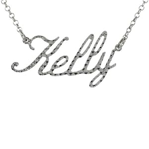 Sterling Silver KELLY Name Pendant 16 in. Cable Chain Necklace (w/ 1 1/2 in. Extension) Diamond Cut Finish