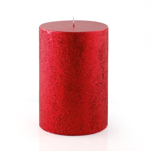 4 x 6" Metallic Red Glitter Pillar Candle